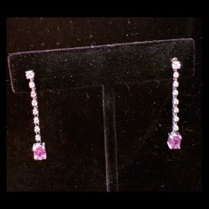 14kt white diamond drop pink sapphire earring